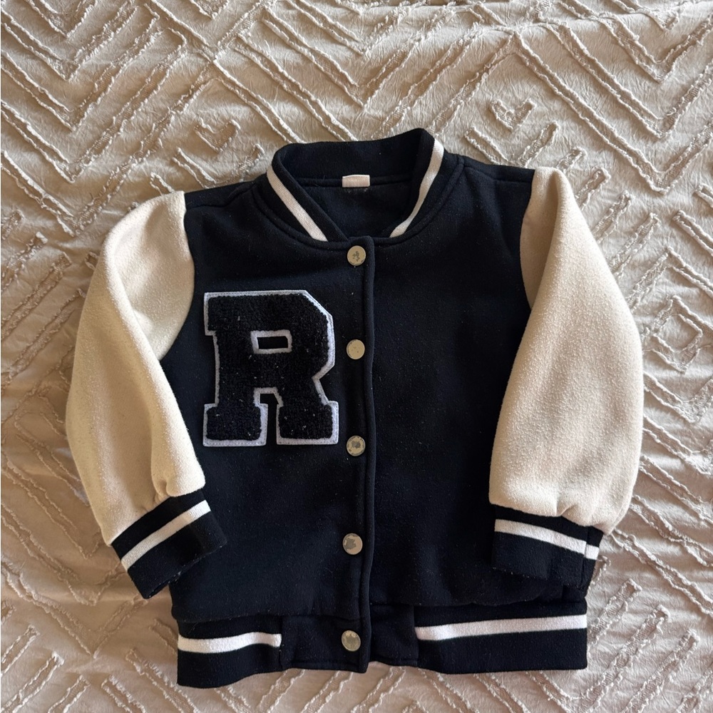 Toddler Varsity Jacket 2T | Black & Cream Letterman Jacket “R” Button Front - Picture 2 of 2